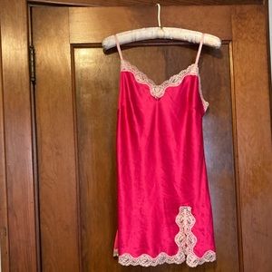 Victoria’s Secret hot pink, lace silky night slip